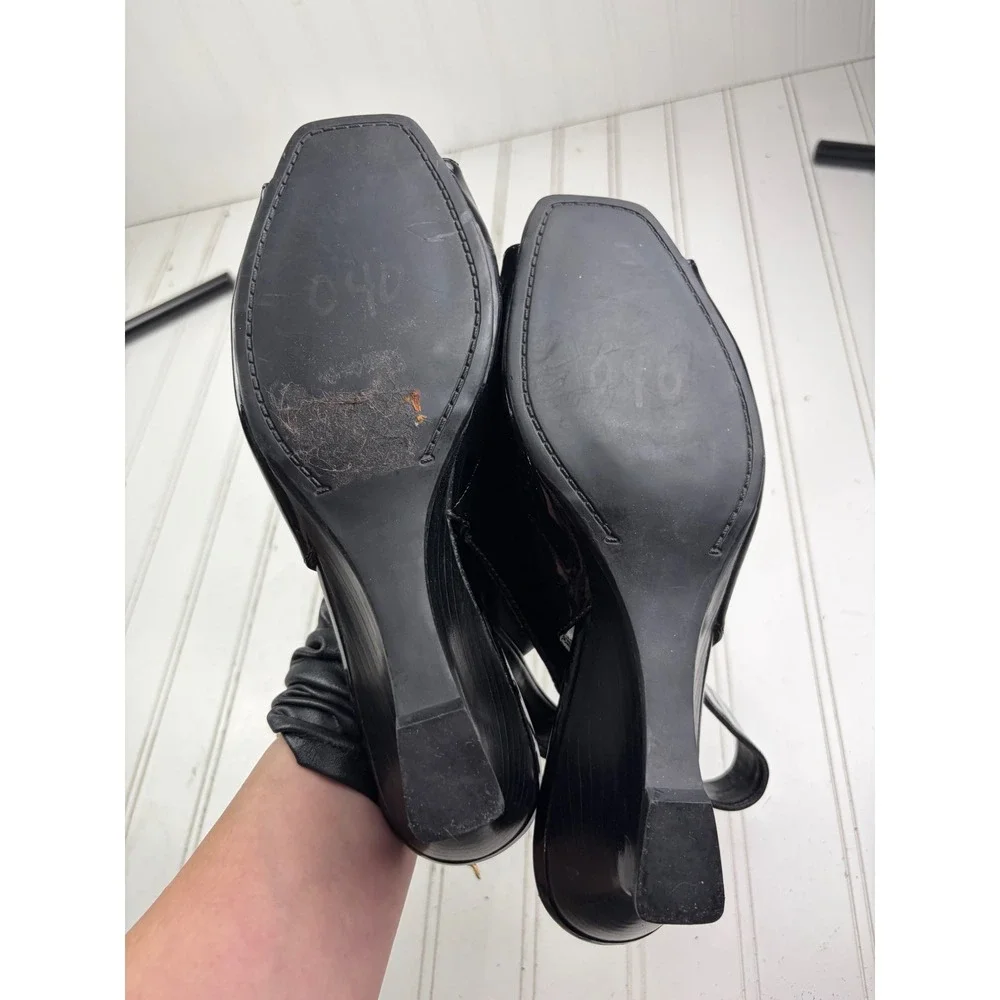 Franco Sarto Vintage Y2K Black Patent Leather Slingback Heels Women's Size 9.5